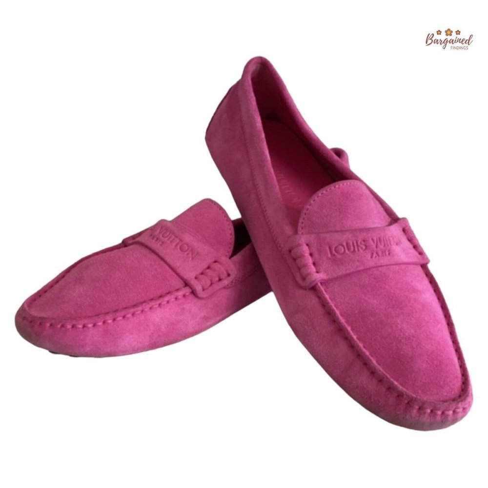 Authentic Louis Vuitton Pink Suede Leather Loafers Flat Shoes  Size 36.5/6.5